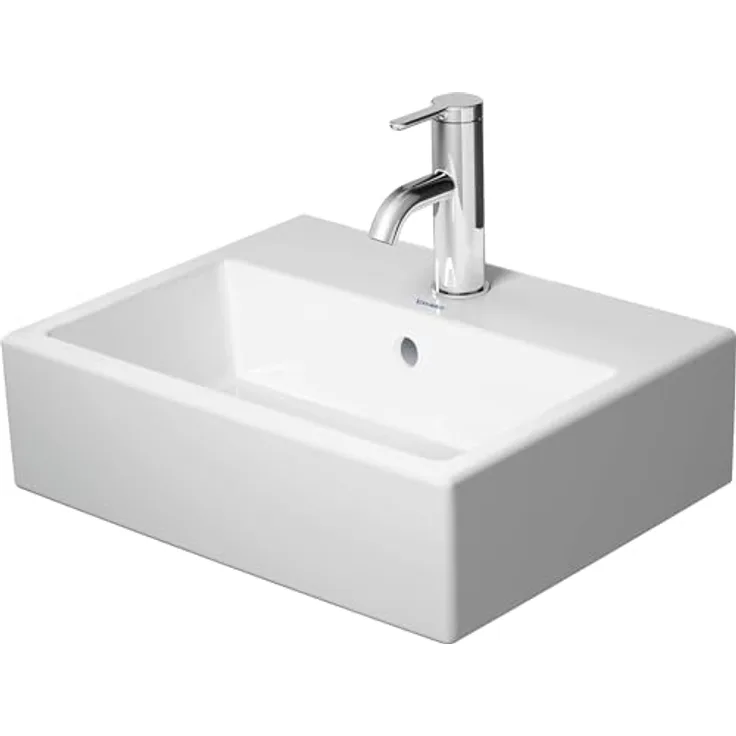 Duravit Handwaschbecken VERO AIR mit Überlauf, Hahnlochbank, 450 x 350 mm, geschliffen, 1 Hahnloch weiß