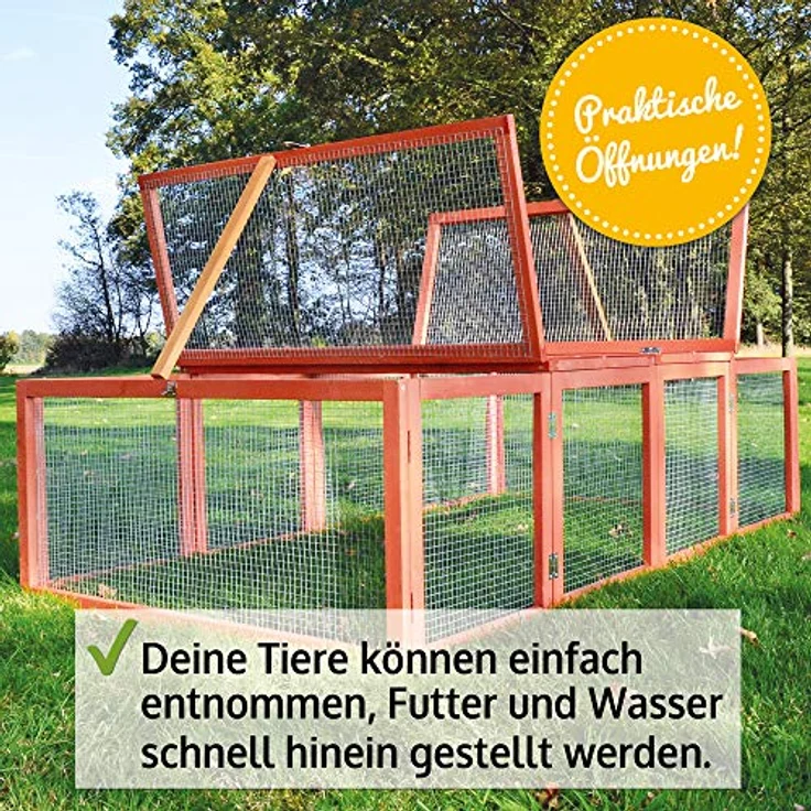 Zooprinz Freilaufgehege Rabbit Run, Stabiler Holzrahmen, Umweltfreundliche Farbe Rot-Braun – Bild 3