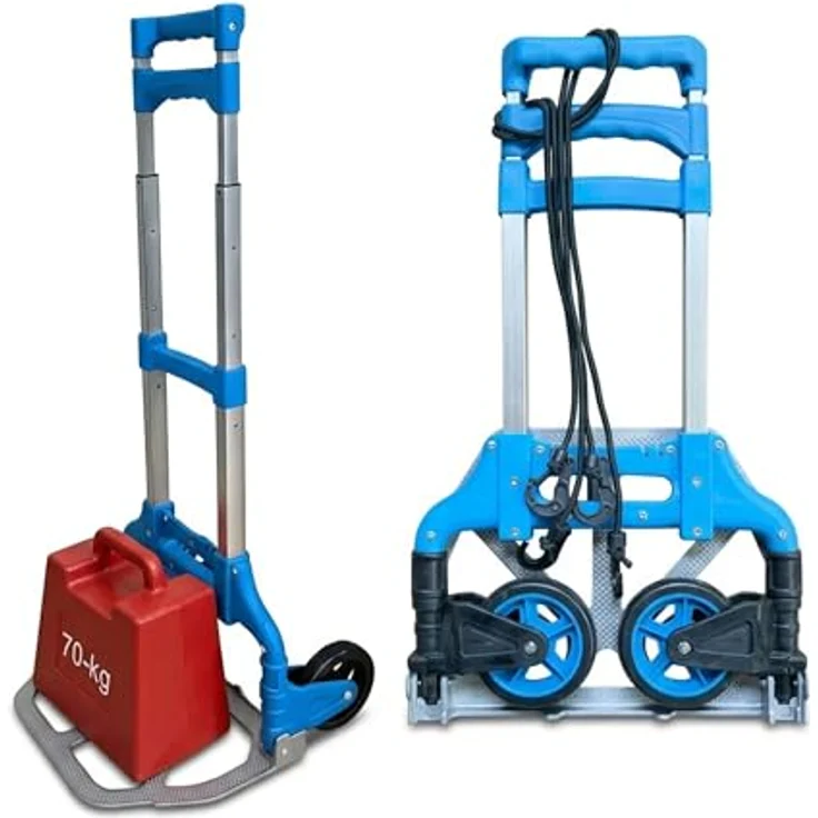 relaxdays Sackkarre klappbar bis 70 kg, blau mit Teleskopgriff und Soft-Laufrädern – Bild 1