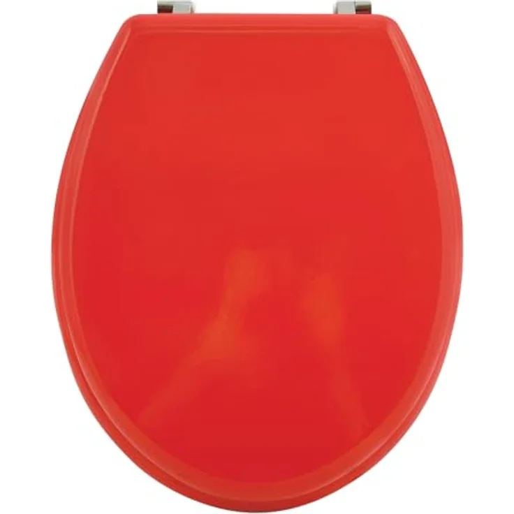 MSV WC-Sitz Cleo, MDF 45 cm x 37 cm x 5,6 cm, rot glänzend, feuchtigkeitsresistent, rostfreie Scharniere, rutschfest – Bild 2