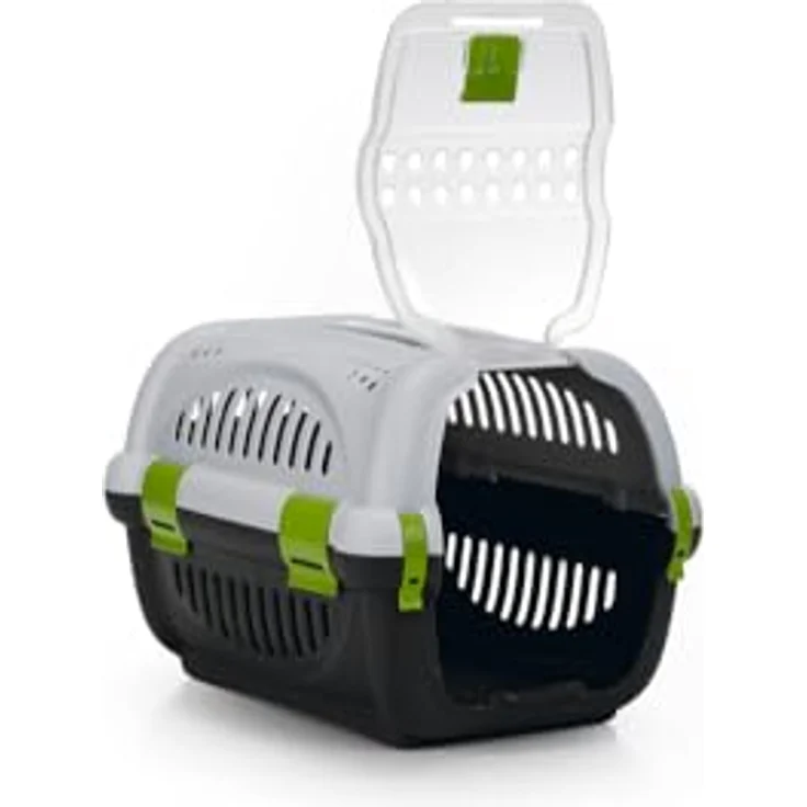 Beeztees Hunde-Transportbox Transportbox Rhino grau/grün für Hunde, Kunststofftür, abnehmbarer oberer Teil – Bild 2