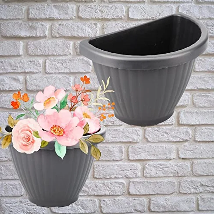 GarPet Blumentopf Wand Wandgefäß Wandampel Wandtopf Pflanztopf Halbschale Grau Außenbereich 30 x 19 x 22 cm