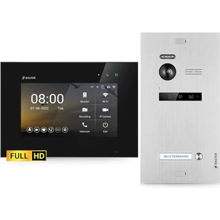 Balter EVO HD Video Türsprechanlage, Komplettset für Einfamilienhaus mit 7-Zoll Monitor, Full HD Kamera und 175° Weitwinkel, Silber/Schwarz – Bild 1