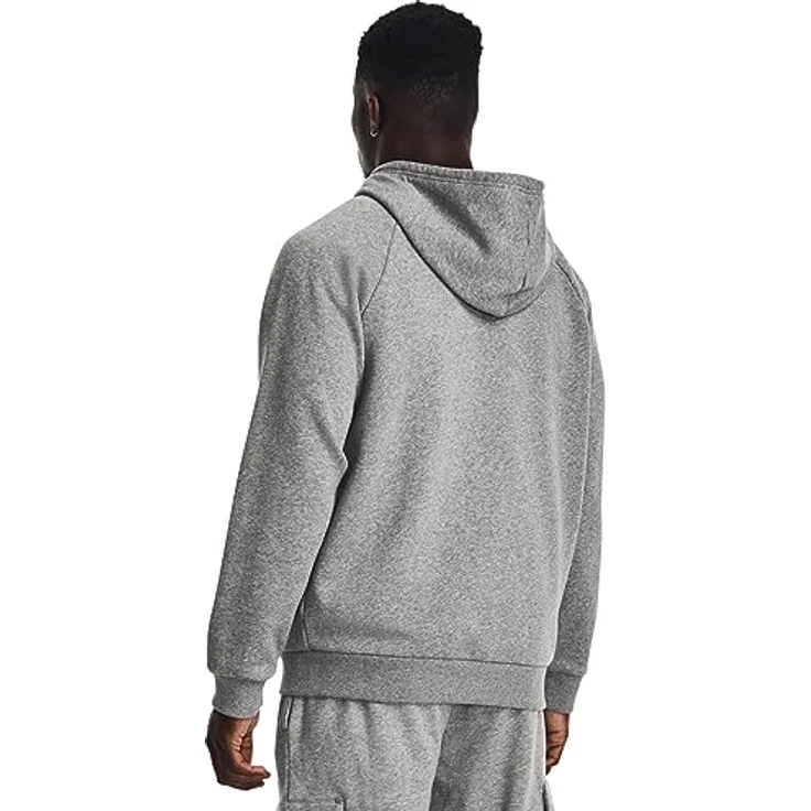 Under Armour Rival Fleece Full Zip Kapuzenjacke Herren, graues Fleece-Material, Rippstrick-Bündchen, Kapuze mit Tunnelzug, XXL – Bild 2