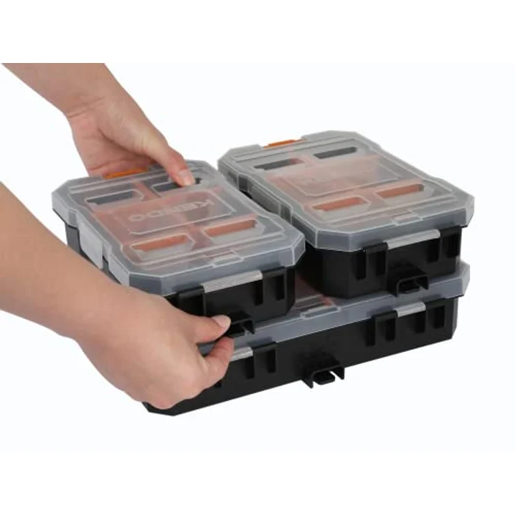 KENDO Sortierboxen Set 3-teilig, Sortimentskasten mit 32 Fächern und Trageschlaufe, Polypropylen, handlich und robust – Bild 4