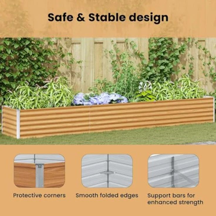 vidaXL Hochbeet aus verzinktem Stahl, hellbraun, 390 x 50 x 36 cm mit sicherheitsoptimierten Kanten und wetterbeständigem Design – Bild 5