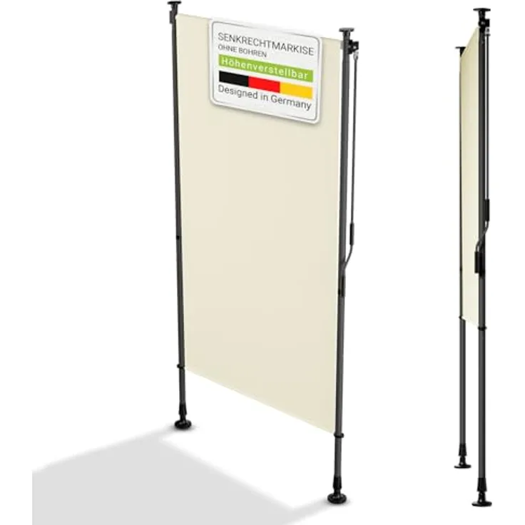 Juskys Senkrechtmarkise Barbados 100x310 cm - Beige, wetterfest, UV-beständig, ohne Bohren - Markise für Garten und Balkon