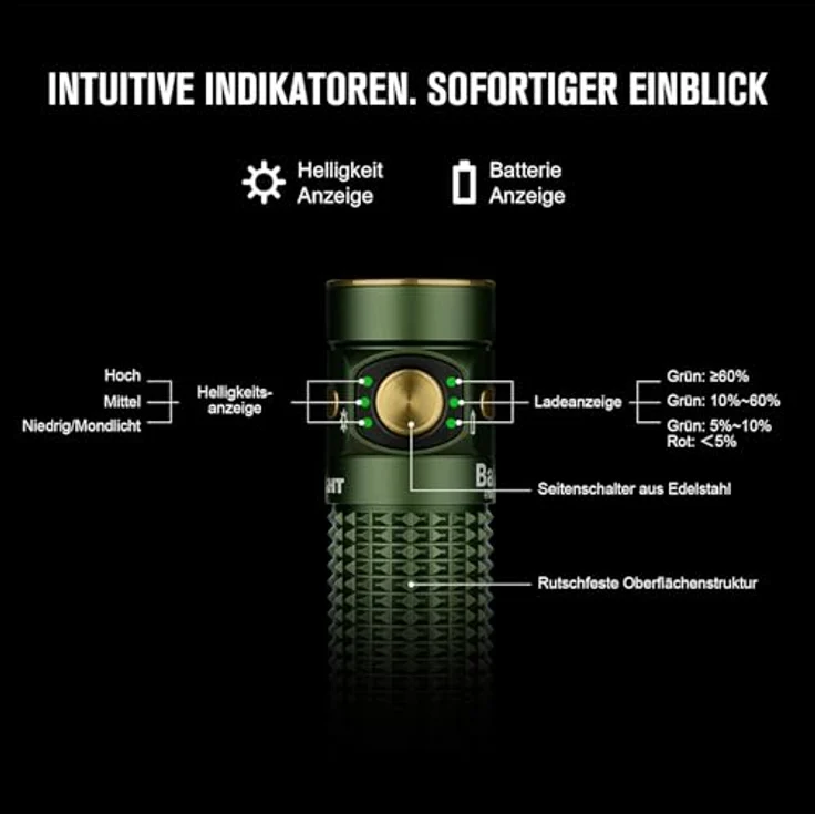 OLIGHT Baton 4 LED Taschenlampe, 1.300 lm, wiederaufladbar, 170 m Leuchtweite, robuster Metallschalter – Bild 4