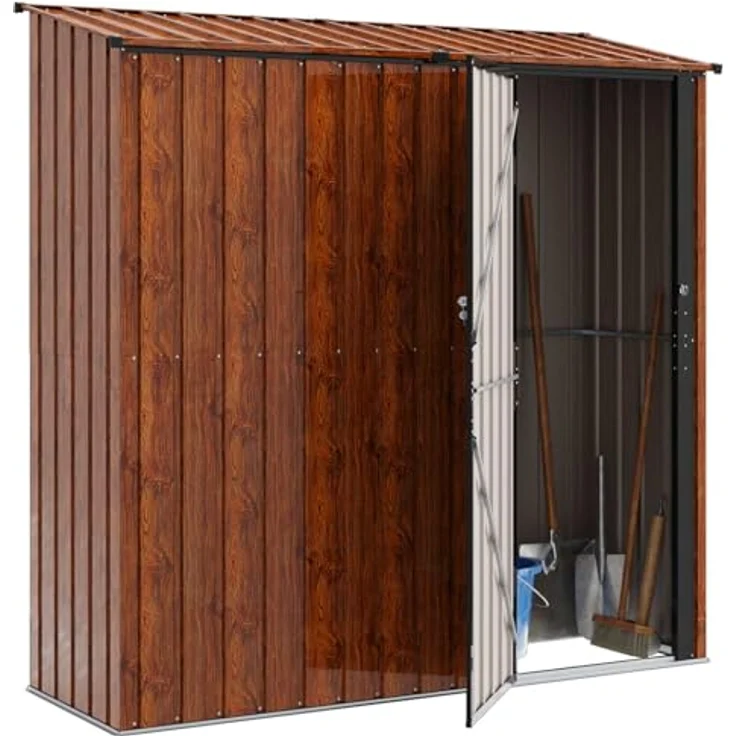 vidaXL Gartenhütte Braun, 203,5 x 73 x 200 cm, wetterfestes Metall, idealer Stauraum für Werkzeuge und Zubehör – Bild 1