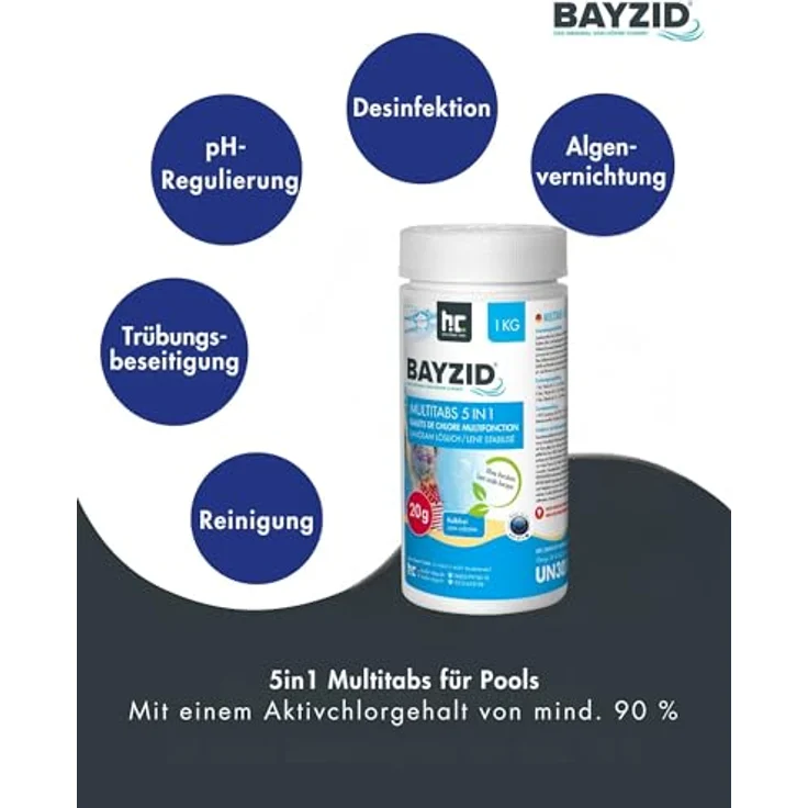 1 x 1 kg BAYZID Multitabs 20g 5in1 für Pools – Bild 2