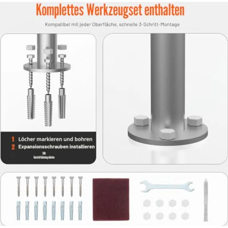 VEVOR Pool-Handlauf, Aluminium Pooleinstieg mit Grundplatte, 400 x 90 x 915 mm, benutzerfreundliche Einstieghilfe für Innen-/Außenpools, silbergrau – Bild 4