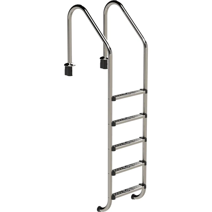 Eichenwald Poolleiter Modell 56, Edelstahl Tiefbeckenleiter mit 5 Stufen, 1489 mm Leiterlänge, Tragkraft 120 kg, weite Ausladung