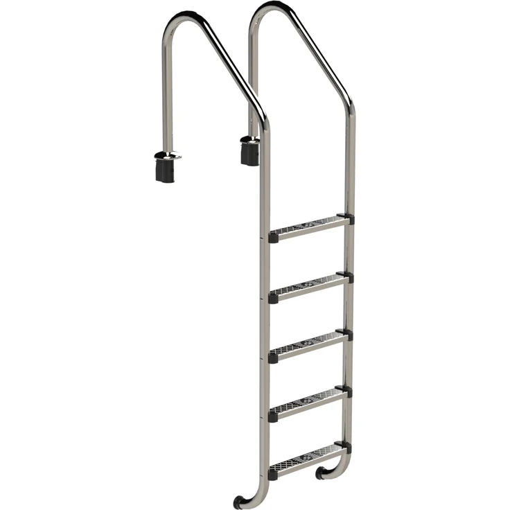 Eichenwald Poolleiter Modell 56, Edelstahl Tiefbeckenleiter mit 5 Stufen, 1489 mm Leiterlänge, Tragkraft 120 kg, weite Ausladung
