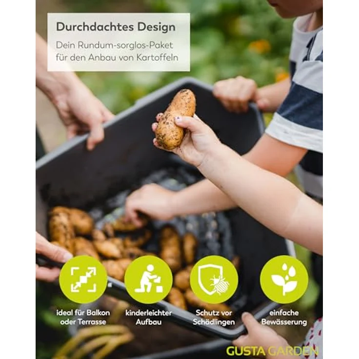 Gusta Garden Hochbeet, Paul Potato Kartoffelturm 4 Etagen Anthrazit - Profi Kartoffelturm für Balkon, Terrasse & Garten – Bild 4