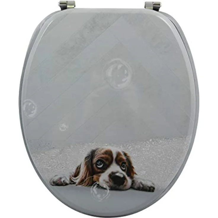 MSV WC-Sitz Doggy Bath, Mehrfarbig, MDF mit Edelstahl-Scharnieren, 42,5 cm x 36,5 cm x 5 cm, hygienische Oberfläche, rutschfest – Bild 1
