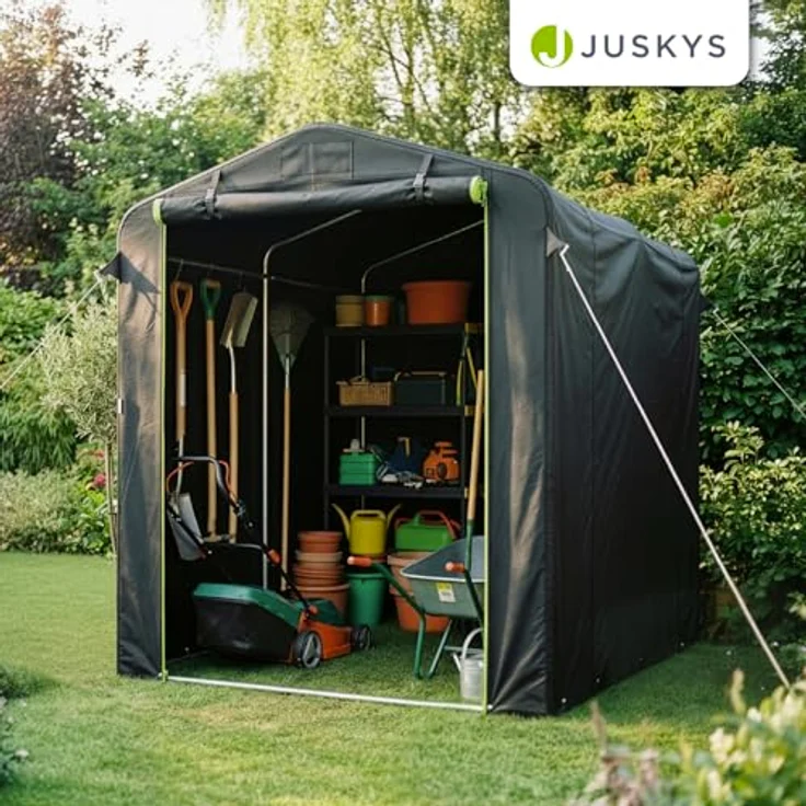 Juskys® Gerätezelt M, 220x160x175 cm, anthrazit, mit Metallrahmen, Fenstern und Tür für Fahrrad, Motorrad & Gartengeräte – Bild 7