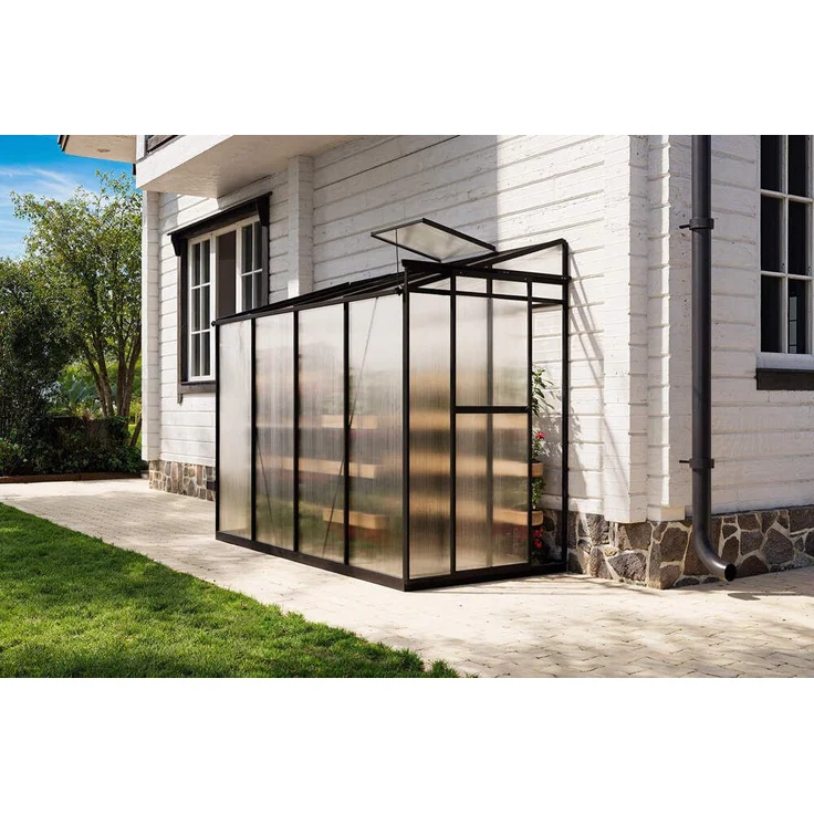 OUTFLEXX Gewächshaus Verde Comfort, Anlehn-Gewächshaus aus Aluminium und Polycarbonat, 265 x 125 x 210 cm, pulverbeschichtet mit UV-Schutz und Schiebetür