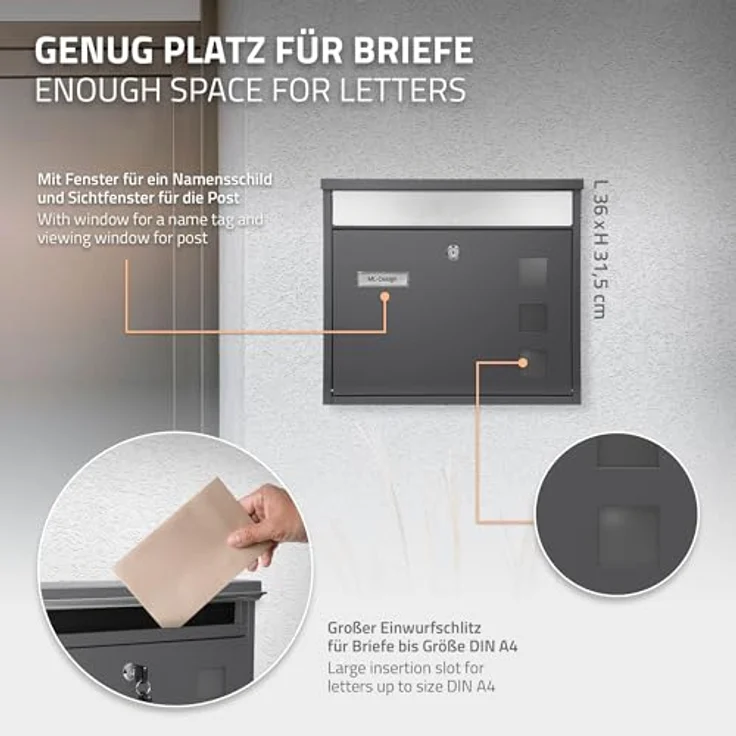 ML-DESIGN Standbriefkasten mit Zeitungsfach, anthrazit, inkl. Standfuß, 120 cm, wetterfest und abschließbar – Bild 4