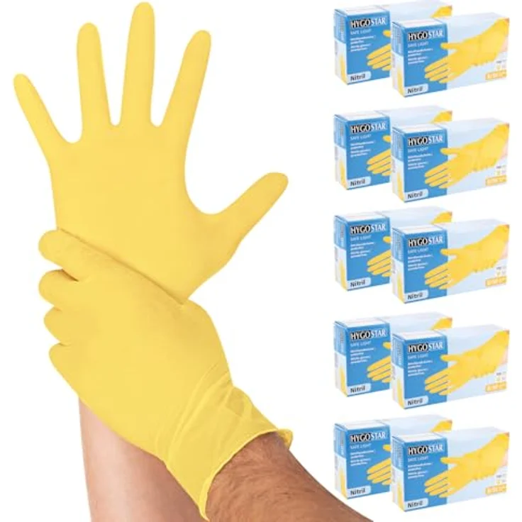 FRANZ MENSCH 1000x Hygostar Einweghandschuhe Safe Light, reißfeste Nitrilhandschuhe, puderfrei, latexfreie Gummihandschuhe, Gelb, Größe S-XL & XXL – Bild 1