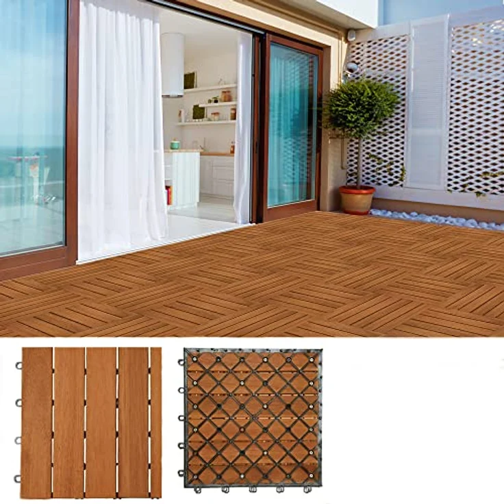 Holzfliese Terrassenfliesen 30x30cm Klickfliese Fliesen Akazie Balkon 33x Akazie – Bild 9