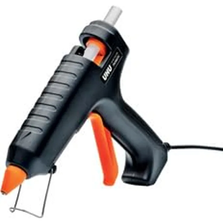 UHU Heißklebepistole PROMATIC, leistungsstark mit 3 transparenten Klebesticks, 11 mm, schnell einsatzbereit in 5–8 Min., ideal für Holz, Metall, Glas, Textilien & mehr