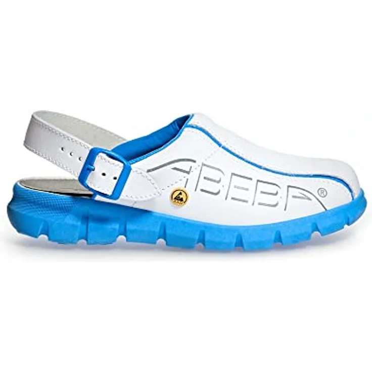 Abeba ESD-Berufsschuh Dynamic 37312 Arbeitsschuh, weiß/blau, mit rutschhemmender TPU-Laufsohle und ESD-Warnsymbol – Bild 1