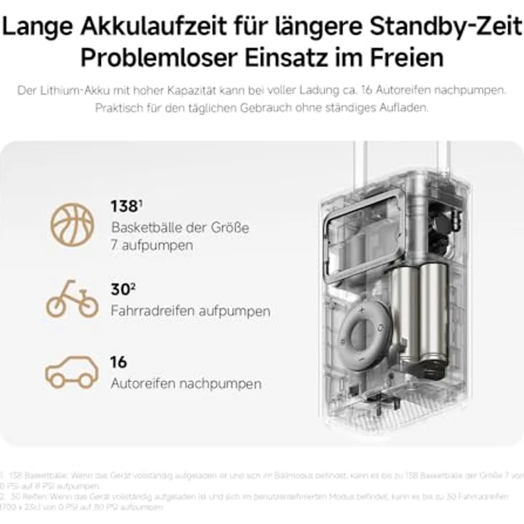 Xiaomi Air Compressor 2 PRO, Tragbarer Elektrischer Luftkompressor für Autoreifen und mehr, Silber – Bild 5