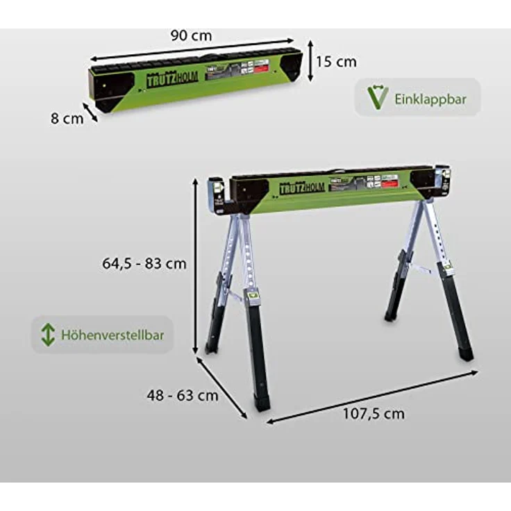 TrutzHolm Stahl Sägebock Arbeitsbock höhenverstellbar bis 590 kg klappbar Werkbock – Bild 4