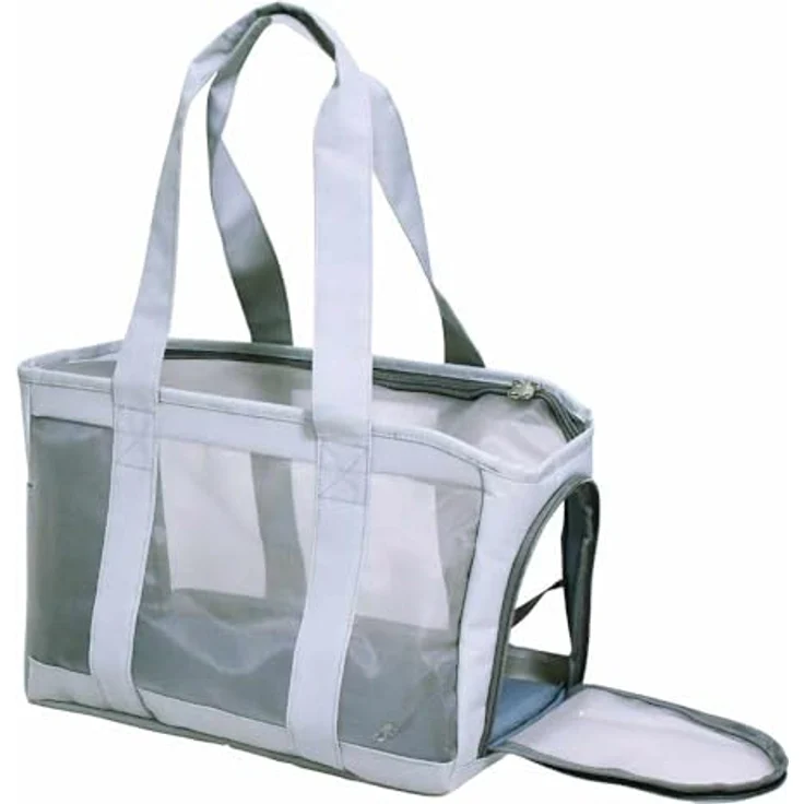 Nobby Tasche HANA, strapazierfähige Hunde-Transportbox in hellgrau, 40 x 20 x 26 cm, mit Utensilienfach und abwaschbarem Boden – Bild 2