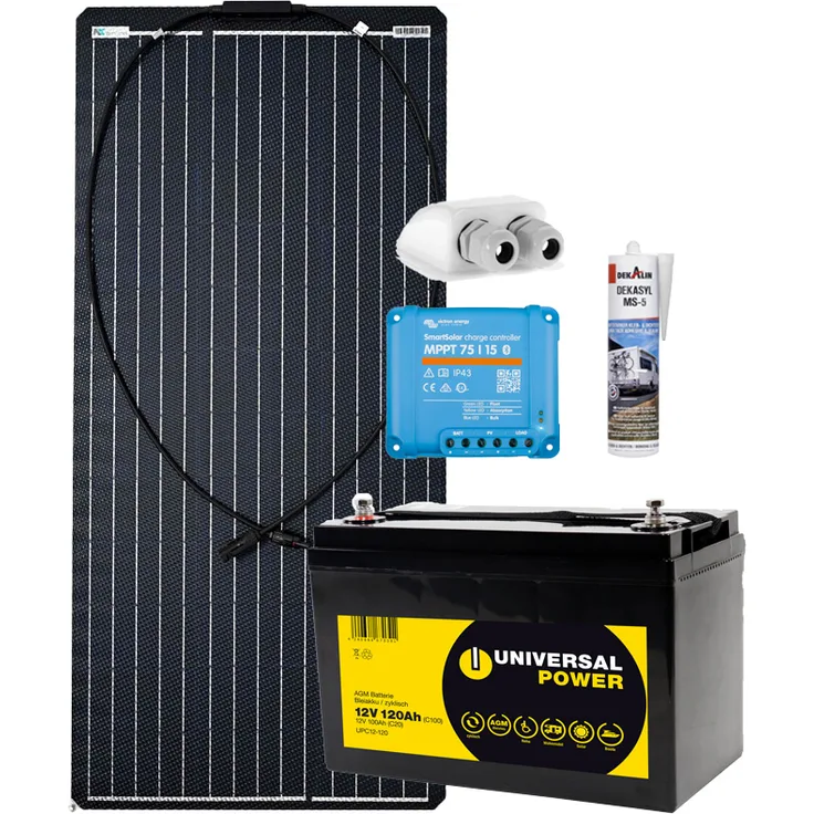 a-TroniX Solaranlage Wohnmobil 100W mit 120 Ah AGM Batterie und MPPT Laderegler