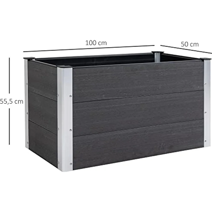 Outsunny Hochbeet Pflanzkasten Blumenkübel Blumenkasten wetterfest ohne Boden Grau WPC + Aluminium 100 x 50 x 55,5 cm – Bild 3