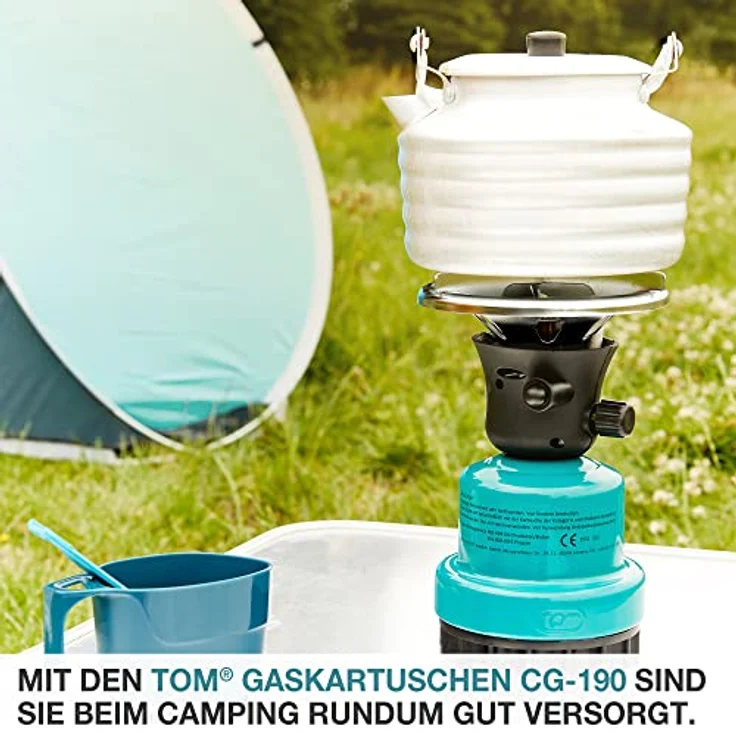 TOM Gaskartuschen CG-190, Butangas Kartuschen 190 g mit Sicherheitsventil, ideal für Campingkocher, Lötbrenner und Abflämmgerät, 6 x, 12 x oder 48 x Varianten erhältlich – Bild 5