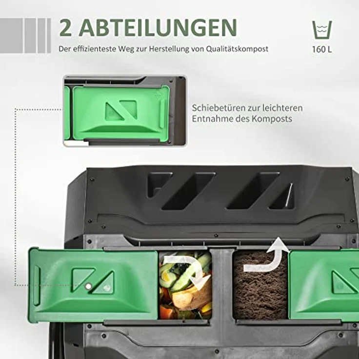 Outsunny Trommel-Komposter, 160L Gartenkomposter mit 2 Kammern, Drehbarer Schnellkomposter, für Bio- und Garten-Abfälle, Schwarz - Preisvergleich – Bild 3