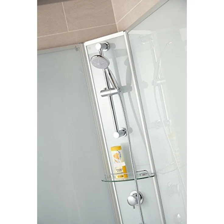 Schulte Fertigdusche Komplettdusche 120 x 80 cm Duschtempel Ibiza, 5 mm Sicherheits-Glas, Profile alu natur, Rückwände light-grün, Duschwanne weiß – Bild 5