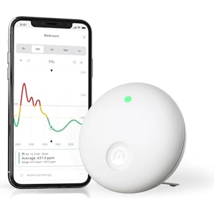 Airthings Wave Enhance, Thermometer + Hygrometer mit CO2- und VOC-Sensoren, kabellos, Weiss