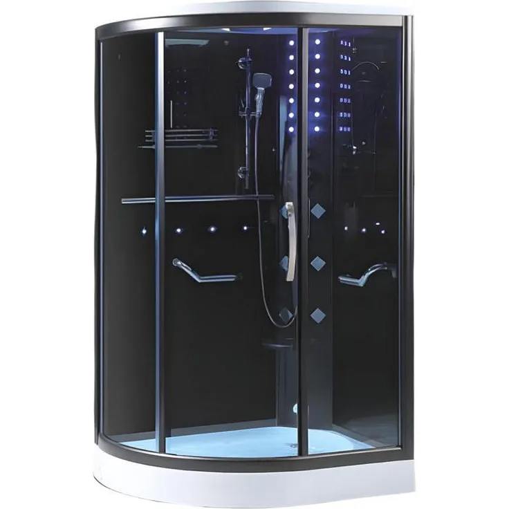 AEA Wellnesskabine Duschkabine Multifunktionsdusche 120x90 cm, Schiebetür, Sicherheitsglas, schwarze Rückwand, teilmontiert