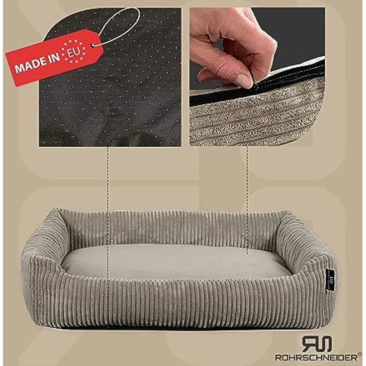 Rohrschneider Katzenbett Cordstoff mit Spielkugelset (Taupe, breiter Cordstoff) – Bild 2