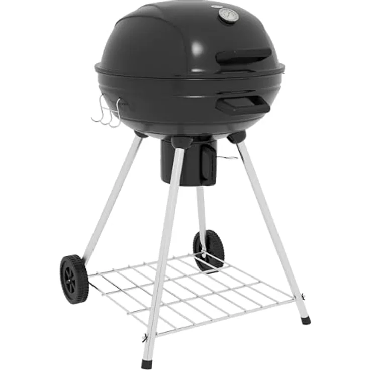 Outsunny Holzkohlegrill, Campinggrill mit Grillrost, Rädern, Ablage, Gartengrill mit Aschefänger, integriertem Thermometer für BBQ Metall Schwarz 55 x 65 x 89 cm