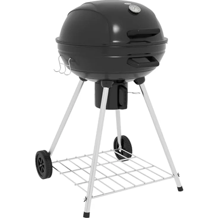 Outsunny Holzkohlegrill, Campinggrill mit Grillrost, Rädern, Ablage, Gartengrill mit Aschefänger, integriertem Thermometer für BBQ Metall Schwarz 55 x 65 x 89 cm – Bild 1