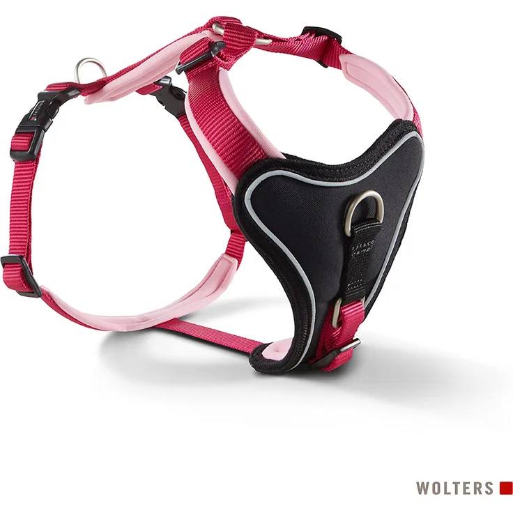 Wolters Professional Comfort Geschirr, Hundegeschirr Größe 1 35-40 cm x 2,5 cm, himbeer/rosé, mit Halsband + Leine