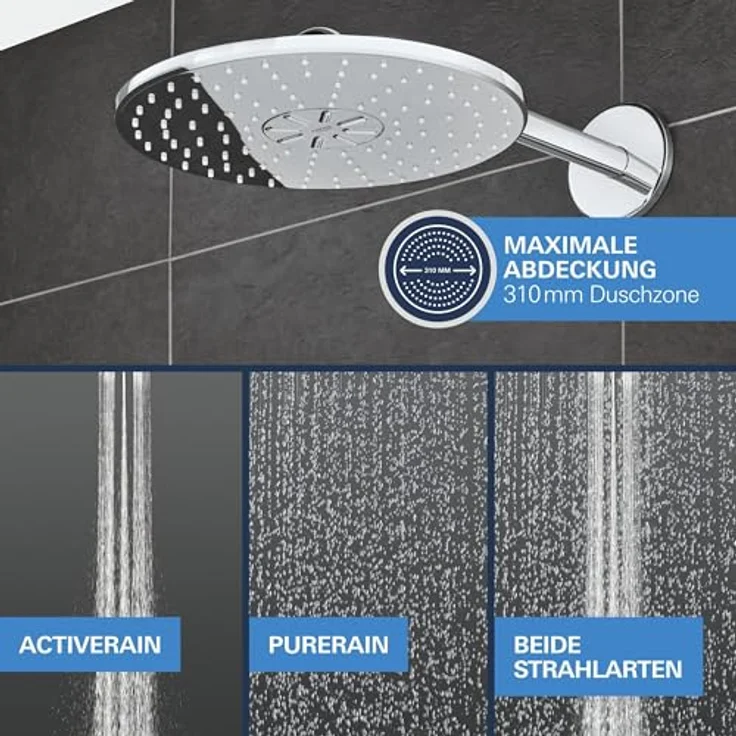 Grohe Precision Smartcontrol Duschsystem, Unterputz Thermostat mit 3 Absperrventilen und Vitalio Kopfbrause-Set, chrom – Bild 5