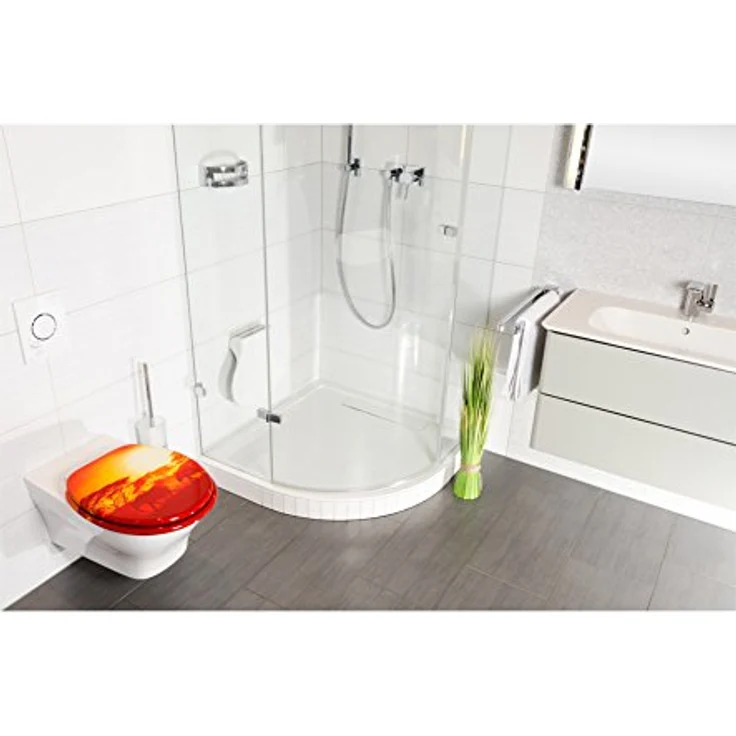 Sanilo WC Sitz Savanne, Holz Toilettendeckel mit Absenkautomatik, antibakterieller Oberfläche, passend für Hänge- und Steh-WC-Becken – Bild 6