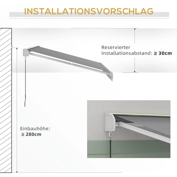 Outsunny Gelenkarmmarkise 3m Elektrische Markise mit Handkurbel, Fernbedienung Balkonmarkise Sonnenschutz Wandmontage Sonnendach für Balkon Alu Hellgrau - Preisvergleich – Bild 4