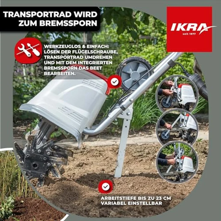 ikra GmbH Elektromotorhacke FEM 1500, 1500 W, 45 cm Arbeitsbreite, inkl. Häufelpflug, 17 bis 45 cm tief – Bild 4