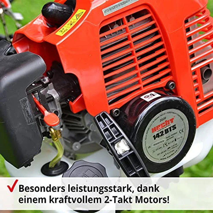 Hecht 142 BTS, Rasentrimmer mit 1,7 PS Benzinmotor, 43 cm Arbeitsbreite, Metallmesser und Fadenmähkopf, leichtes Design – Bild 6