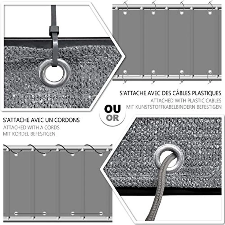 Balkon Sichtschutz, HDPE Gewebe, UV-Schutz, Wetterfest, 90x500 cm Grau – Bild 7