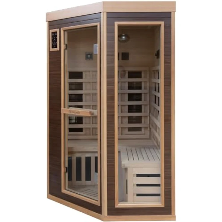 Dewello Infrarotkabine MONTREAL 120 Wärmekabine für 1 Person, 6 Vollspektrumstrahler, mit Farblichttherapie, Ionisator und Aromatherapie, Multimedia und USB-Anschluss, Ebenholz-Optik – Bild 5