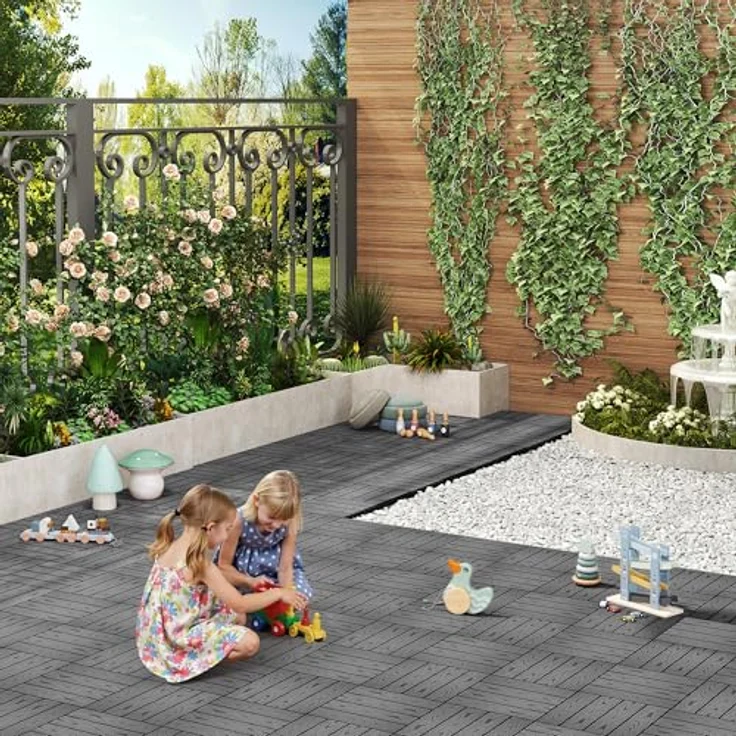 WPC Terrassenfliesen in Holzoptik, Bodenbelag mit Klicksystem, 11 Stück grau – Bild 5