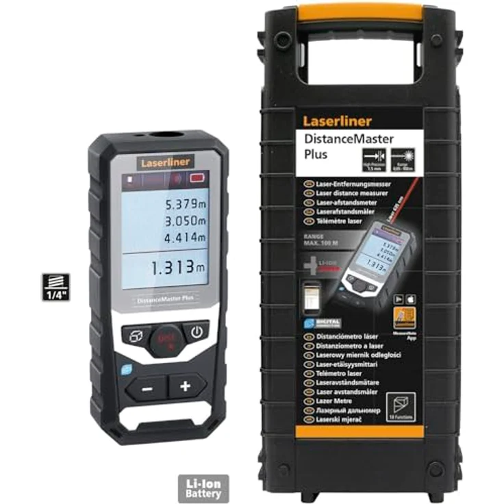 LASERLINER DistanceMaster Plus Laser-Entfernungsmesser 100m, Koffer, Winkelfunktion, 50 Speicherplätze, USB-C-aufladbar – Bild 2