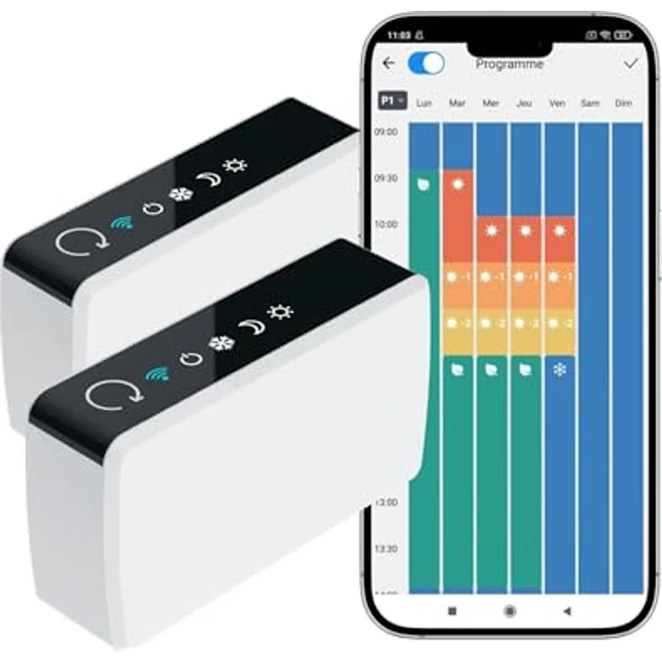 Konyks eCosy, 2 Stück, verbundene Controller für elektrische Heizkörper, kompatibel mit Alexa und Google Home, Weiß – Bild 1